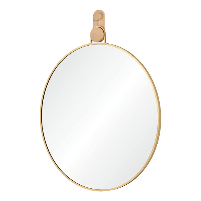 Kinsley Round Wall Mirror – Gold Leaf Frame with White Oak Accent