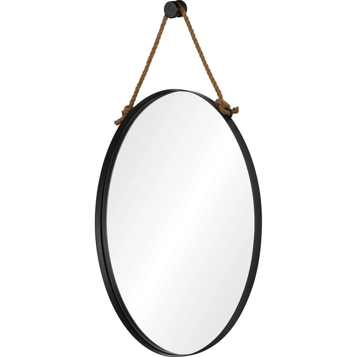 Parbuckle Oval Wall Mirror – Black Iron Frame with Rope Hanging