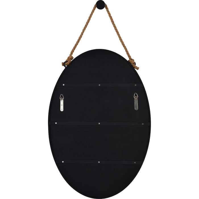 Parbuckle Oval Wall Mirror – Black Iron Frame with Rope Hanging