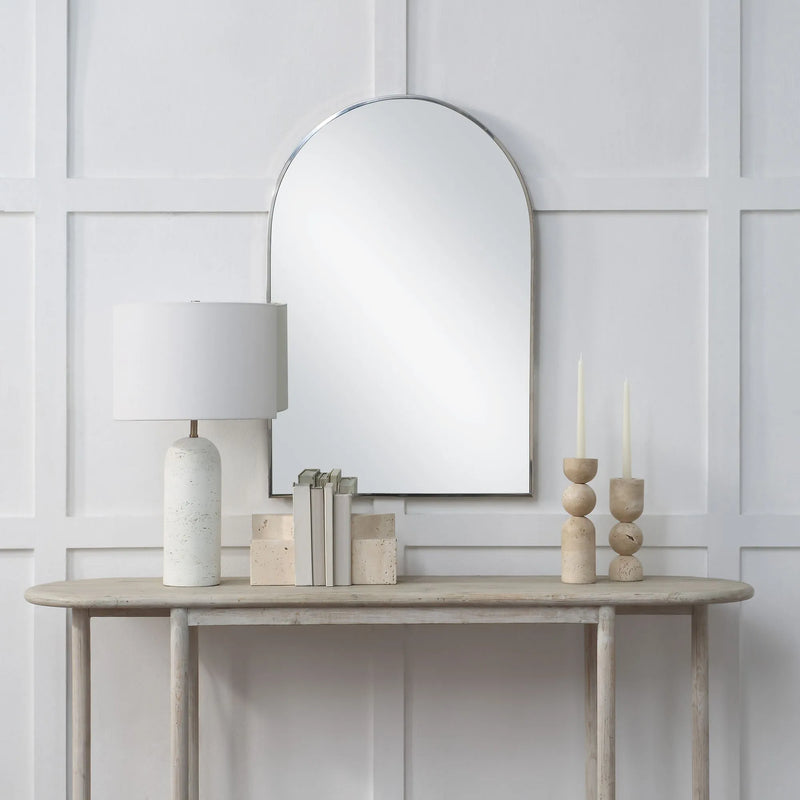 Renwil Plaka Arch Wall Mirror – Polished Nickel Frame - Wall Mirror