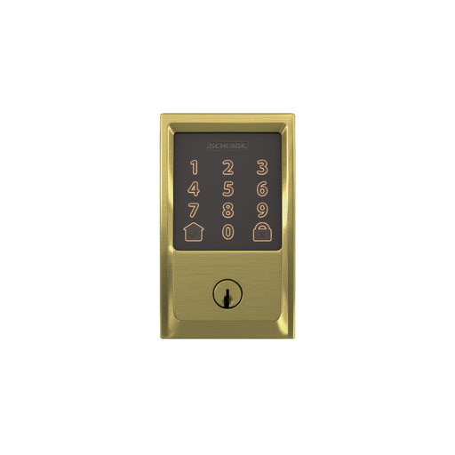 Schlage Encode Smart WiFi Deadbolt with Century Trim - Satin Brass - Smart Lock