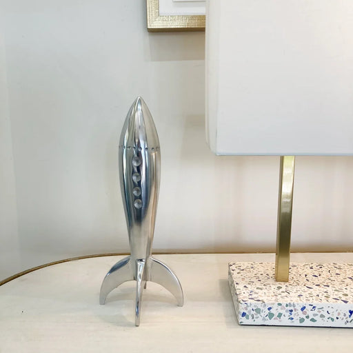 Renwil Rush Decorative Rocket Accessory – Polished Silver - Sculpture- Lifestyle