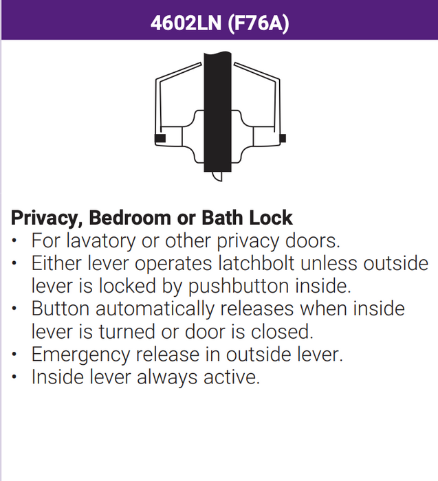 ACCENTRA 4602LN Grade 2 Privacy Lever Lockset