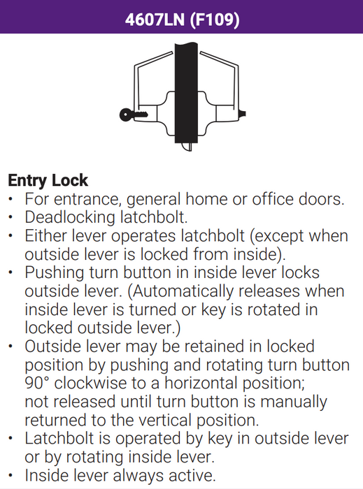 ACCENTRA 4607LN Grade 2 Entry Lever Lockset