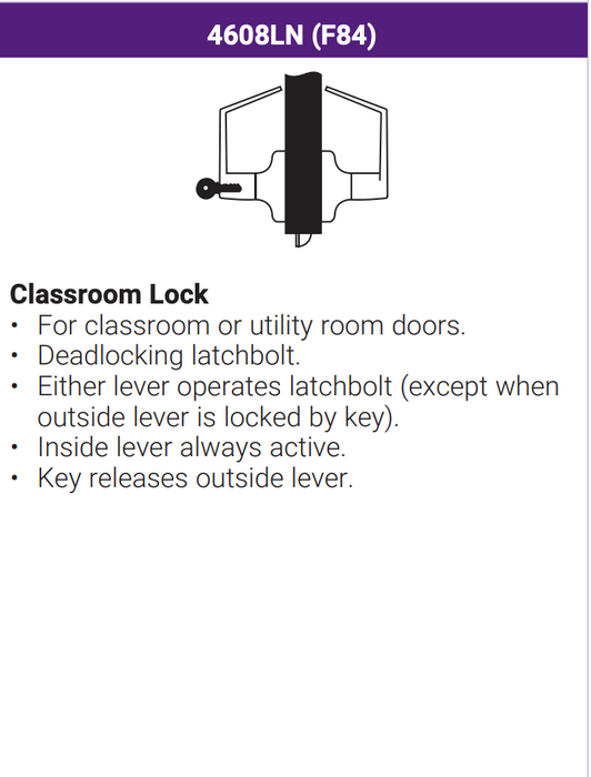 ACCENTRA 4608LN Grade 2 Classroom Lever Lockset