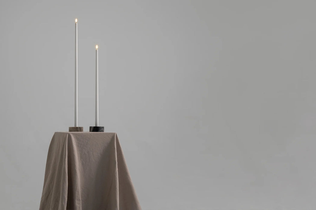 Uyuni LED Flameless Tall Taper Candle Set with Marble Base, Nordic White