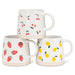 Abbott stoneware mugs featuring lemon and strawberry patterns displayed as a collection