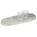 Abbott large oblong green marble serving tray styled with two drinking glasses