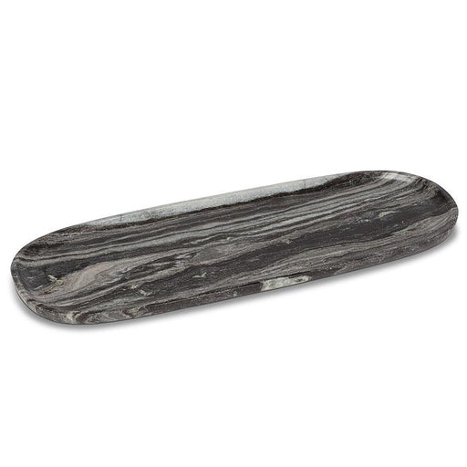 Abbott large oblong tray crafted from black marble with natural grey and white veining