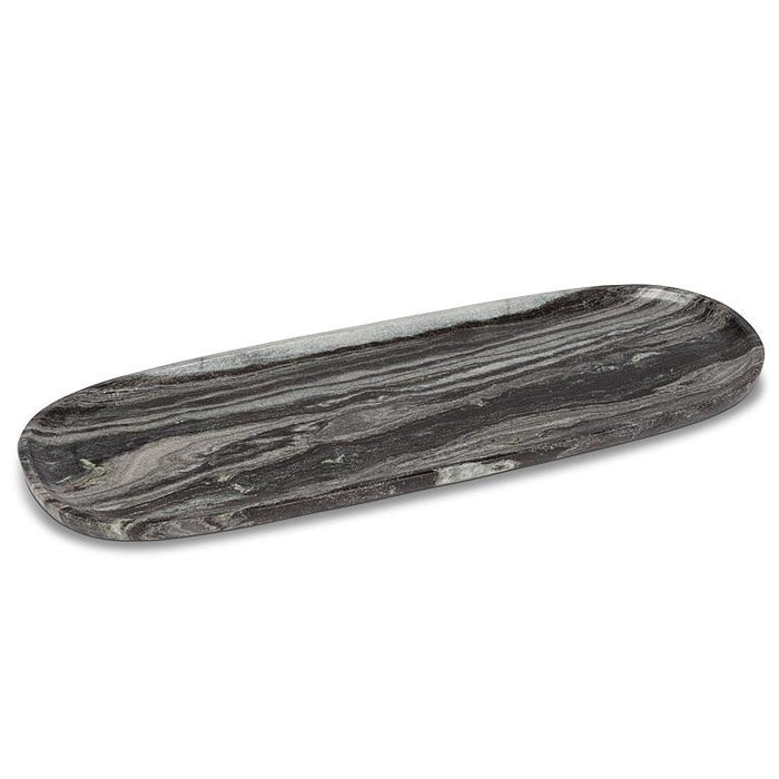 Abbott large oblong tray crafted from black marble with natural grey and white veining
