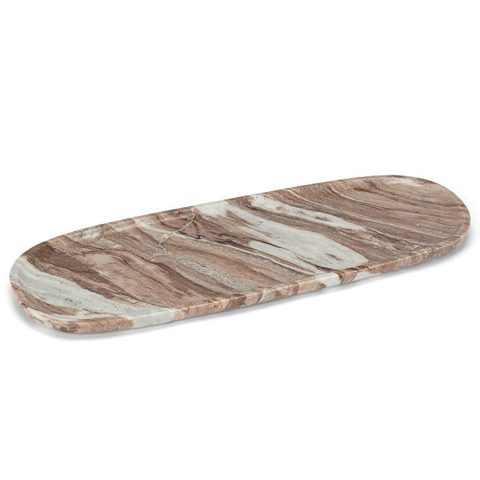 Abbott large oblong tray crafted from brown marble with natural cream and grey veining