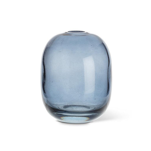 Abbott medium barrel bud vase in dark blue glass with a rounded decorative design