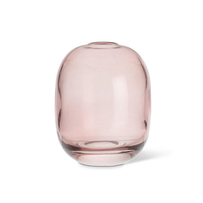 Abbott medium barrel bud vase in dark rose glass with a rounded decorative silhouette
