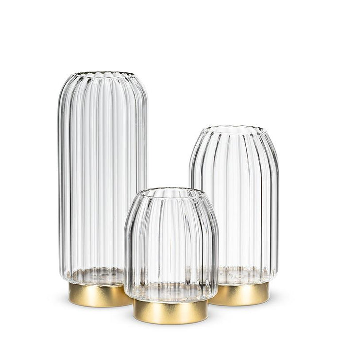Abbott panel LED vase collection featuring large, medium, and small illuminated glass vases