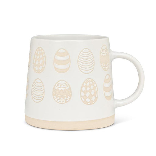 Abbott wide-base patterned egg stoneware mug in ivory and sand, sold as a set of six