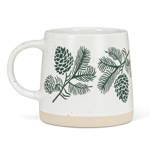 Abbott wide-base pinecone stoneware mug in ivory and green, sold as a set of six