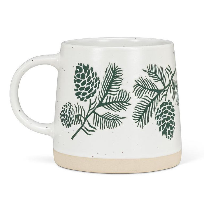 Abbott wide-base pinecone stoneware mug in ivory and green, sold as a set of six