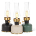 Small lantern LED lamps in black, ivory, and green finishes