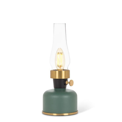 Abbott small rechargeable lantern LED lamp with chimney in green finish