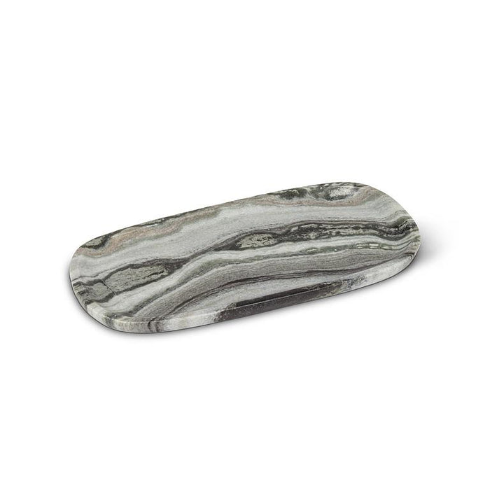 Abbott small oblong tray crafted from black marble with natural grey and white veining