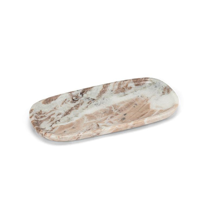 Abbott small oblong tray crafted from brown marble with natural cream and grey veining
