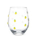 Abbott stemless wine glass featuring hand-painted yellow lemon accents on clear glass