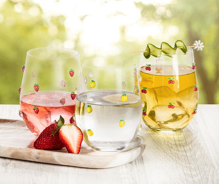 Abbott lemon stemless wine glass used for outdoor entertaining and summer gatherings