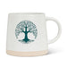 Front view of Abbott 14 oz wide-base stoneware mug with green Tree of Life design