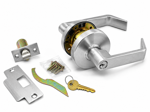 ACCENTRA 4605LN storeroom lever lockset with latch, strike, keys and installation hardware.