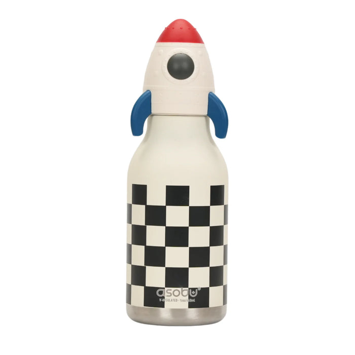 ASOBU Besties Rocketship 16oz insulated stainless steel water bottle front view