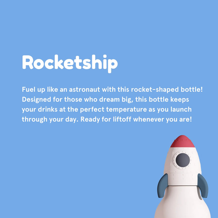 ASOBU Besties Rocketship insulated water bottle with collectible silicone rocket topper
