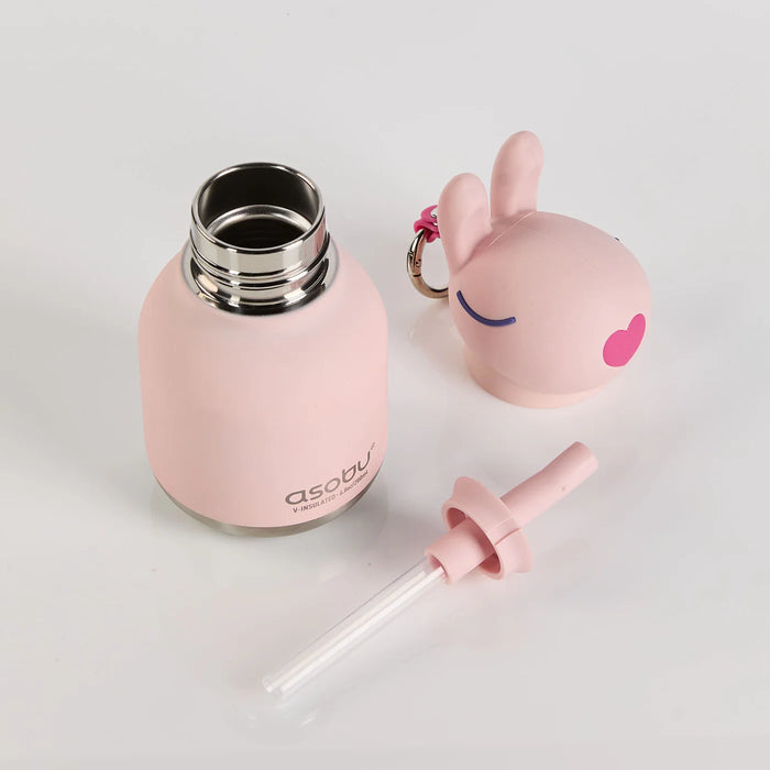 Asobu Mini Besties Bunny bottle with removable silicone topper and straw