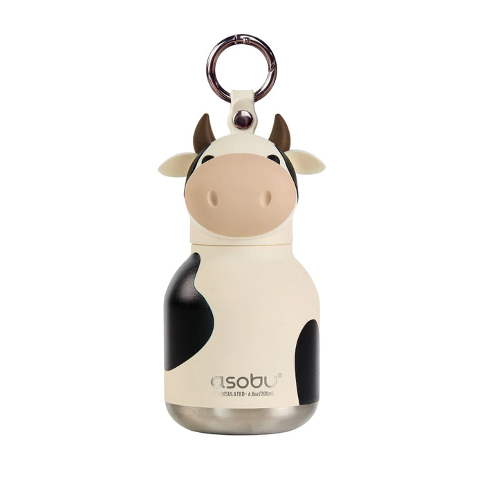 Asobu Mini Cow Bestie insulated stainless steel water bottle with built-in key ring