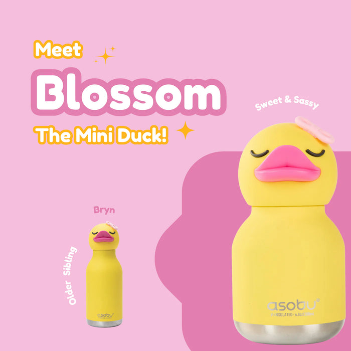 Top view of the Asobu Mini Duck Besties bottle showing the duck character key ring topper