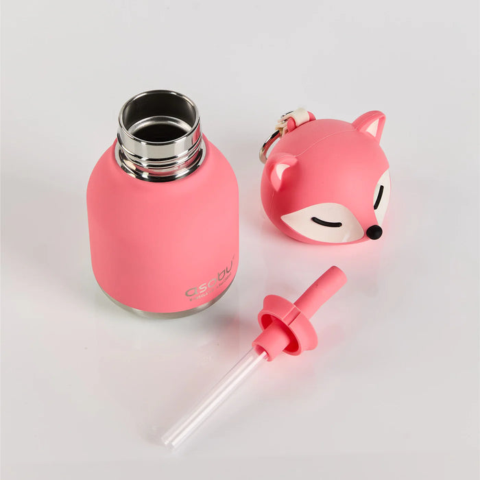 Asobu Mini Fox Bestie insulated water bottle with removable straw and silicone fox topper