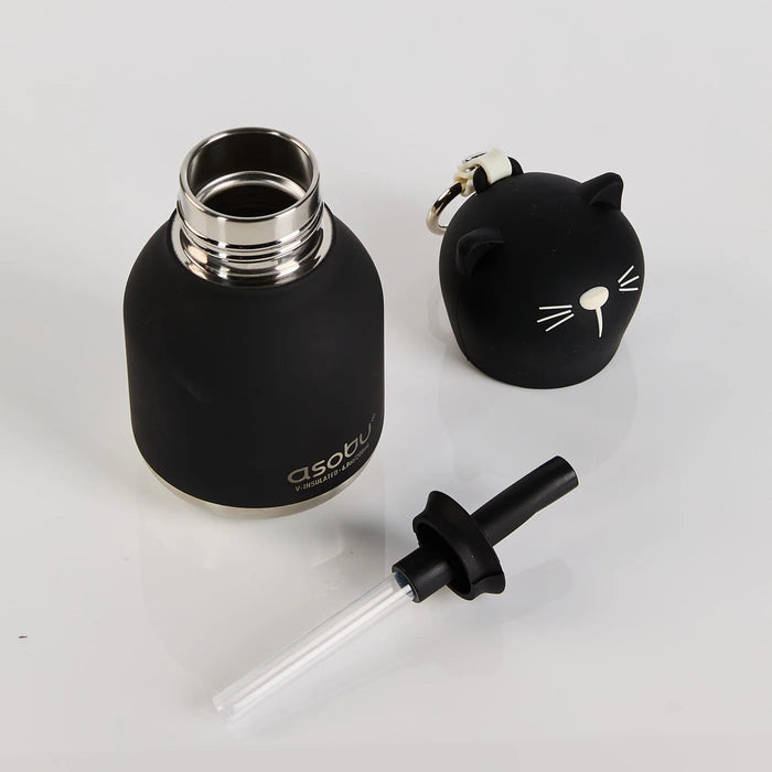 Asobu Mini Kitty Bestie insulated water bottle with removable silicone kitty topper and straw