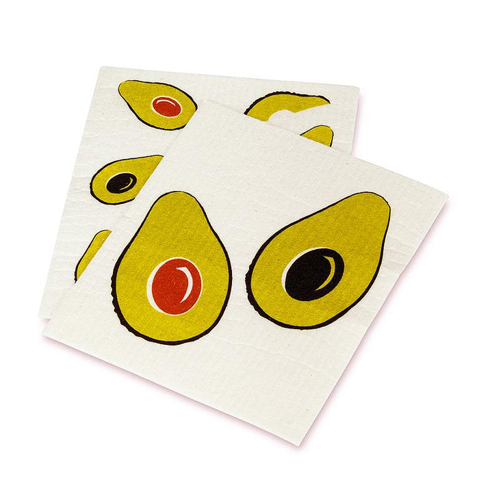 reusable Swedish dishcloth set with avocado design stacked view