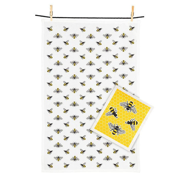 bees dishcloth and kitchen towel set hanging display