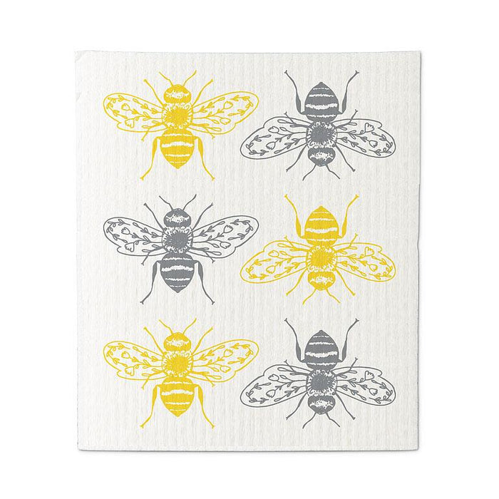 Swedish dishcloth with repeating bee pattern eco friendly cleaning cloth