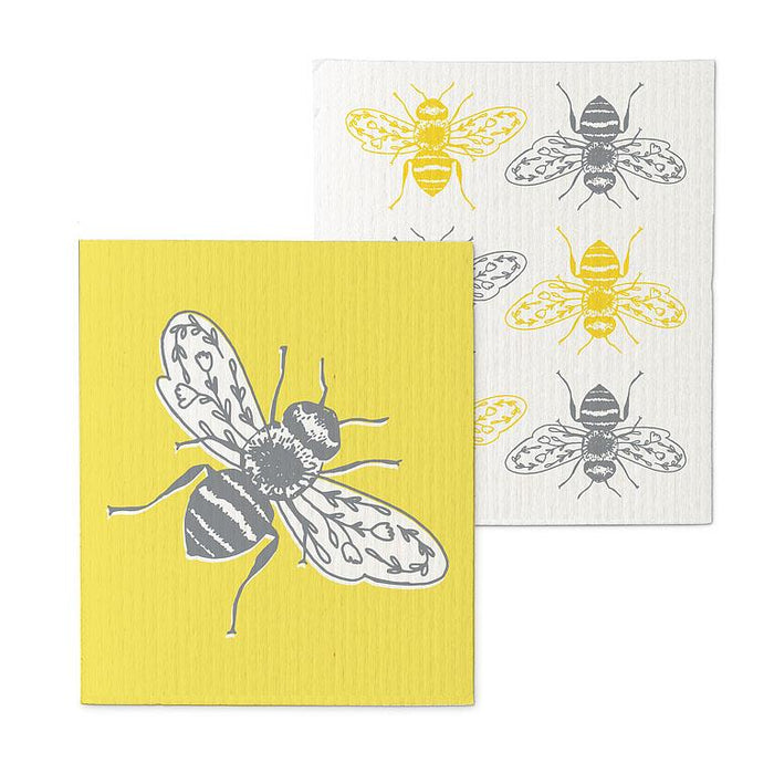 Swedish dishcloth set with bee illustration reusable kitchen cloth