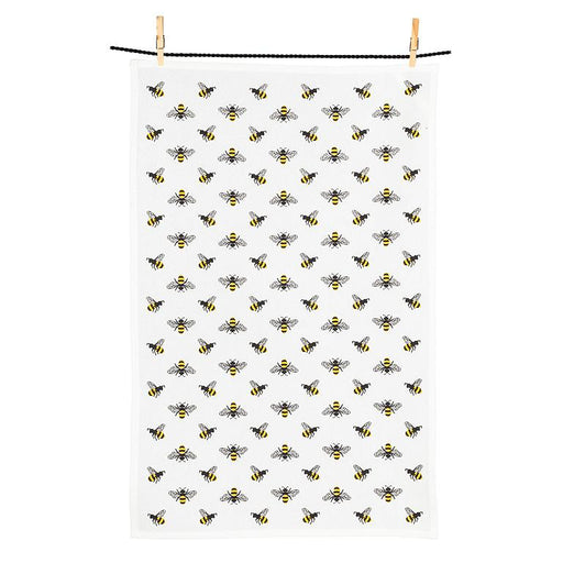 bees patterned kitchen towel hanging full view