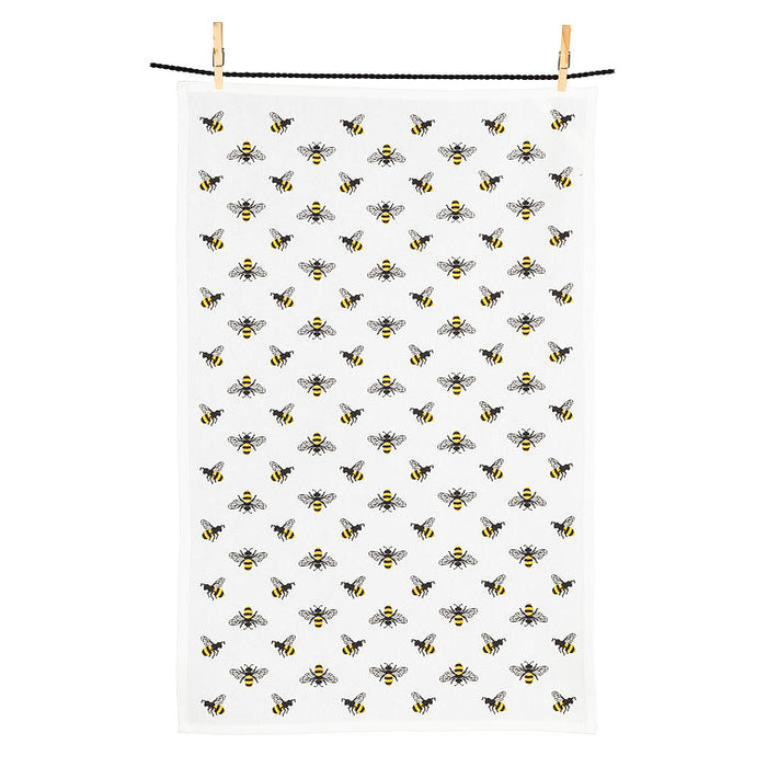 bees patterned kitchen towel hanging full view