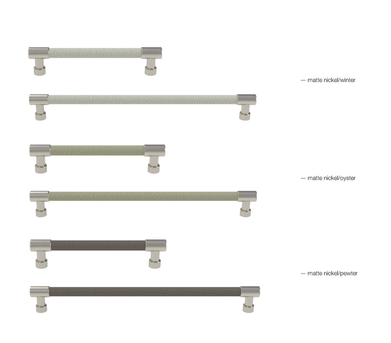 Häfele Elite Leather Cabinet Handle | Round Post | Matte Nickel & Faux Leather Pull