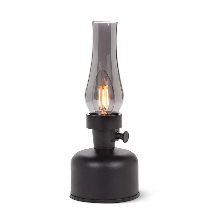 Black rechargeable lantern LED lamp with smoke glass chimney and dimmable Edison bulb