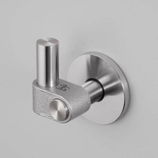 Angled detail view of Buster + Punch Cast hook in steel finish