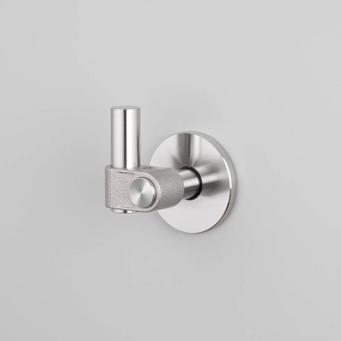 Front view of Buster + Punch Cast hook in steel finish