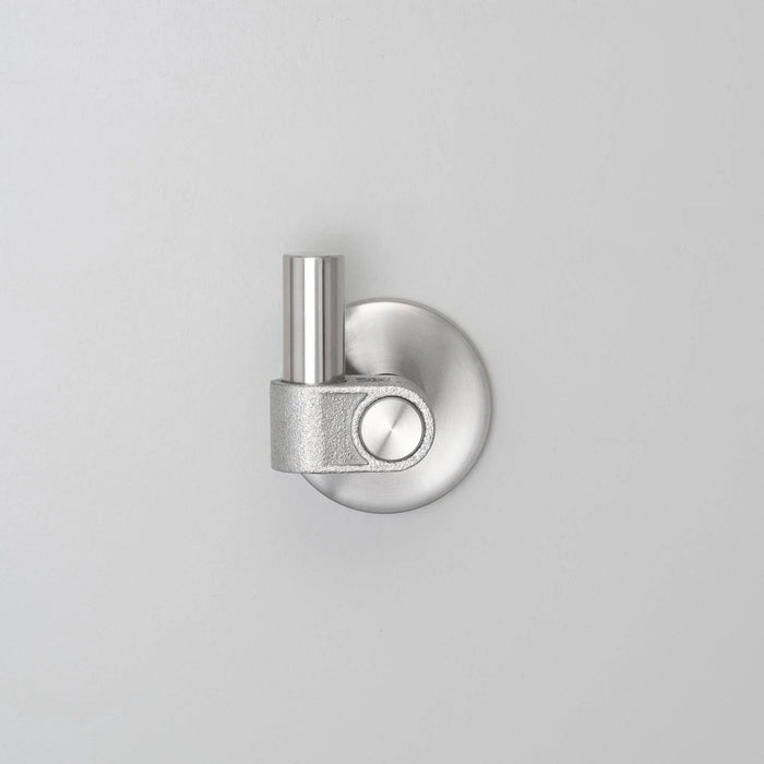 Minimal side profile of Buster + Punch Cast hook in steel finish