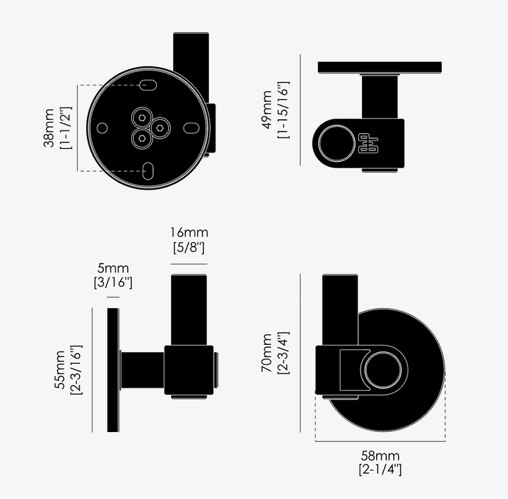 Technical drawing with dimensions for Buster + Punch Cast hook wall-mounted hardware accessory