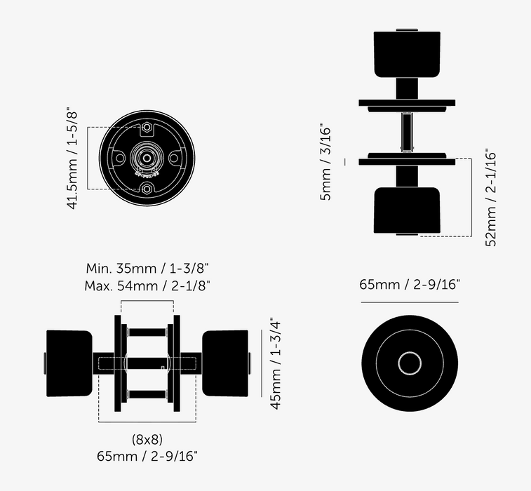 Technical dimensions drawing of Buster + Punch Cast Door Knob Set
