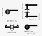 Technical dimensions drawing of Buster + Punch Cast Passage Door Handle Set